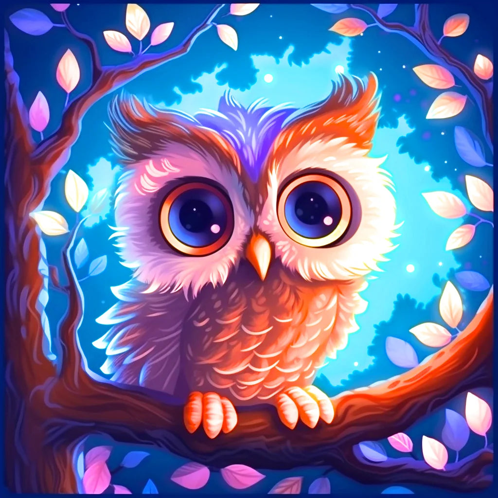 Pink Leaf Owl Diamond Art Kit