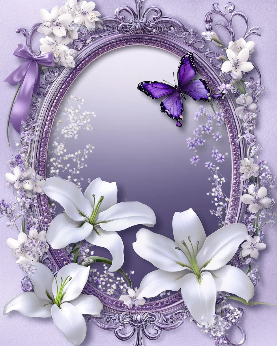 White Lilies And Butterfly Diamond Art Kit