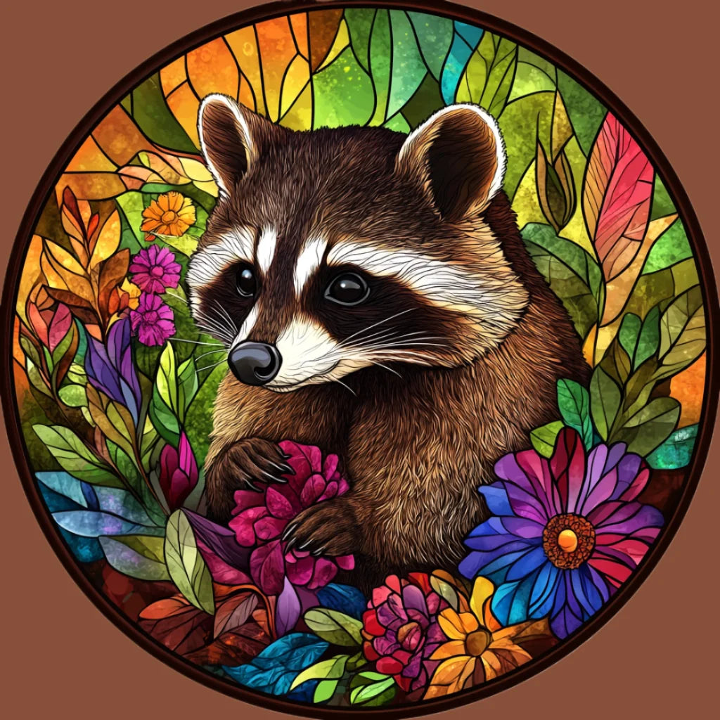 Abstract Raccoon And Flower Circle Diamond Art Kit