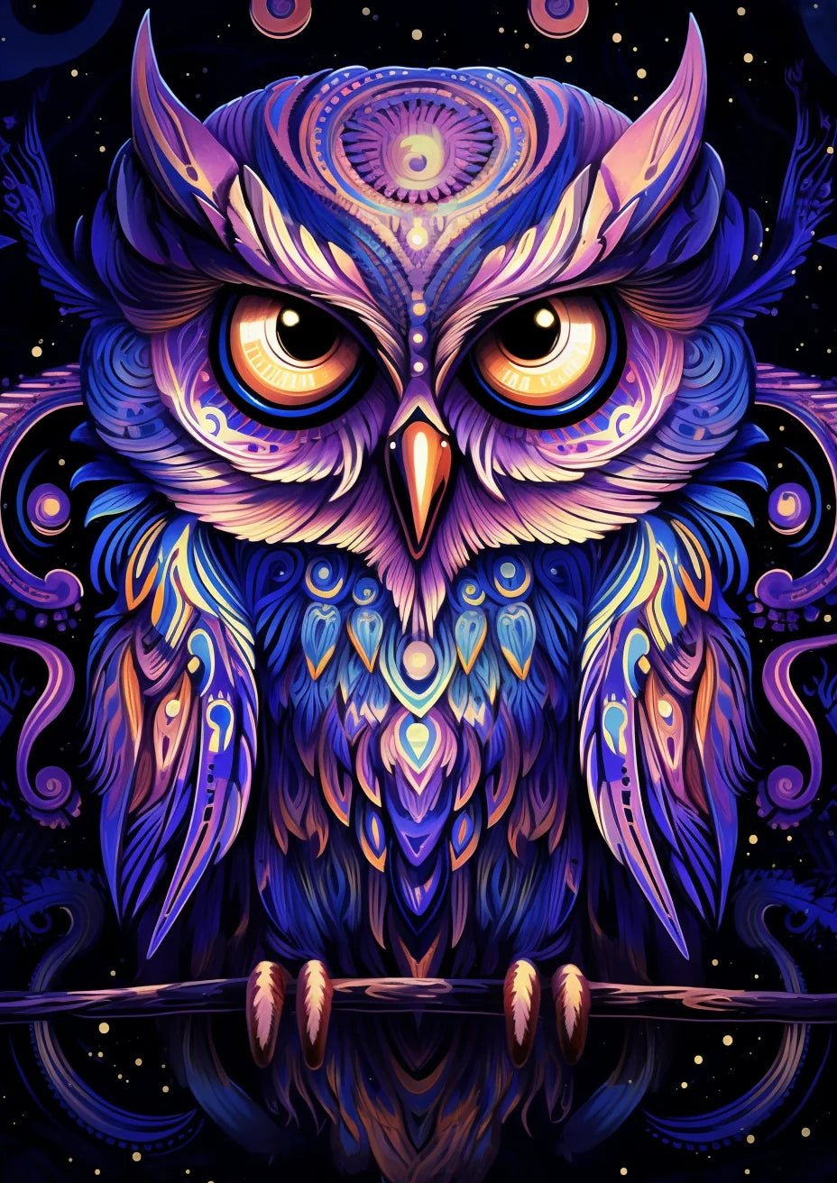Blue Purple Abstract Owl Diamond Art Kit