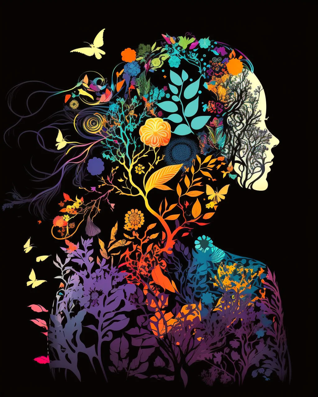 Forest Flower Woman Silhouette Diamond Art Kit
