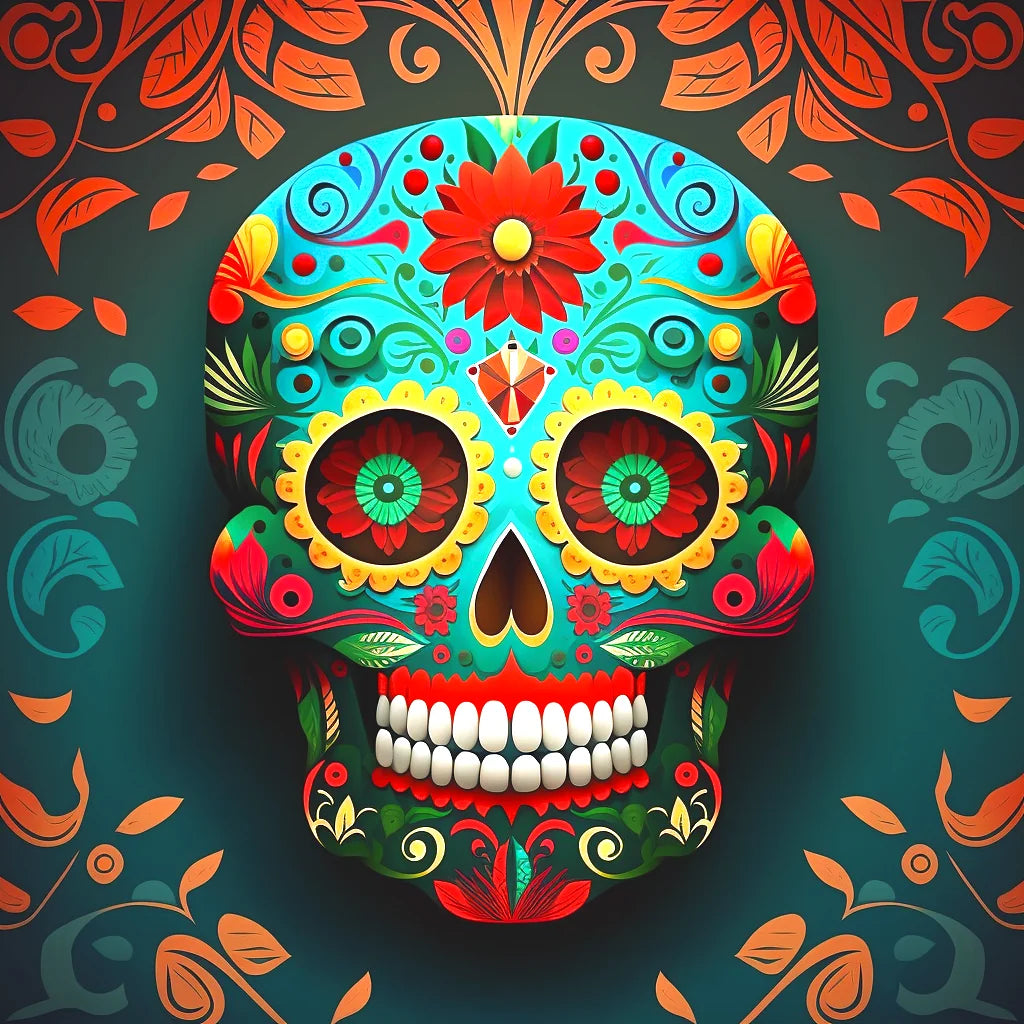 Red Daisy Skull Diamond Art Kit
