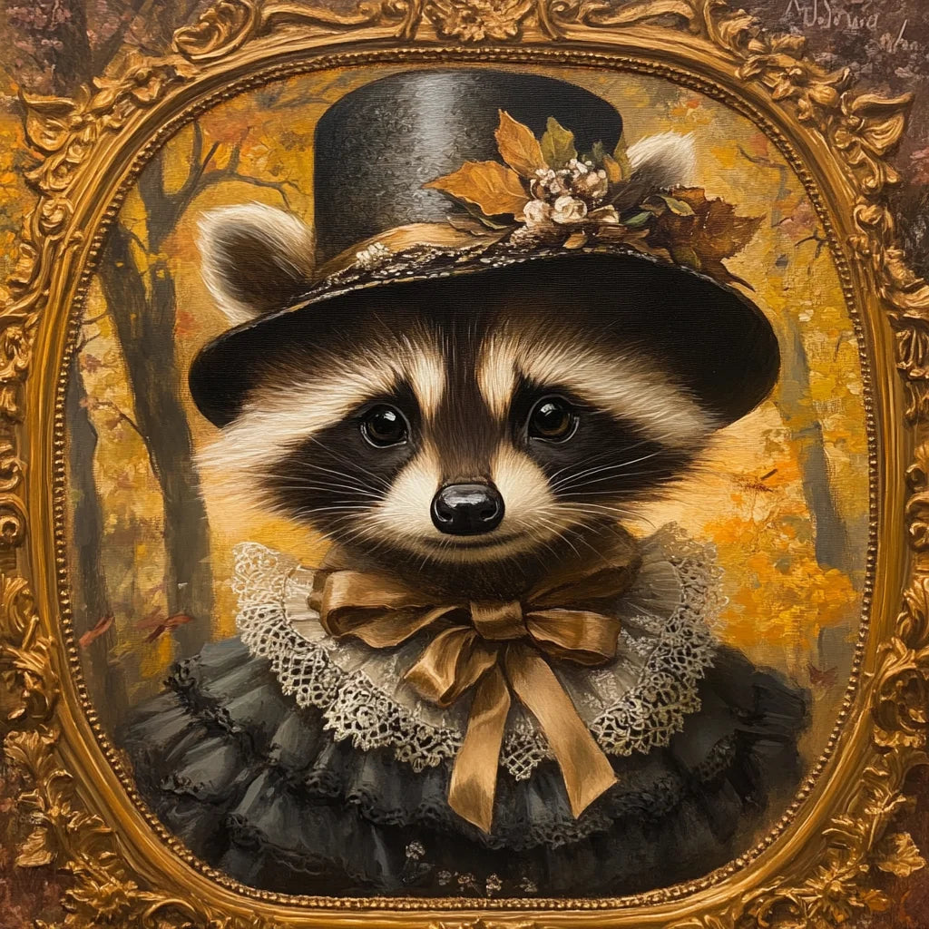 Brown Bow Blackhat Raccoon Diamond Art Kit