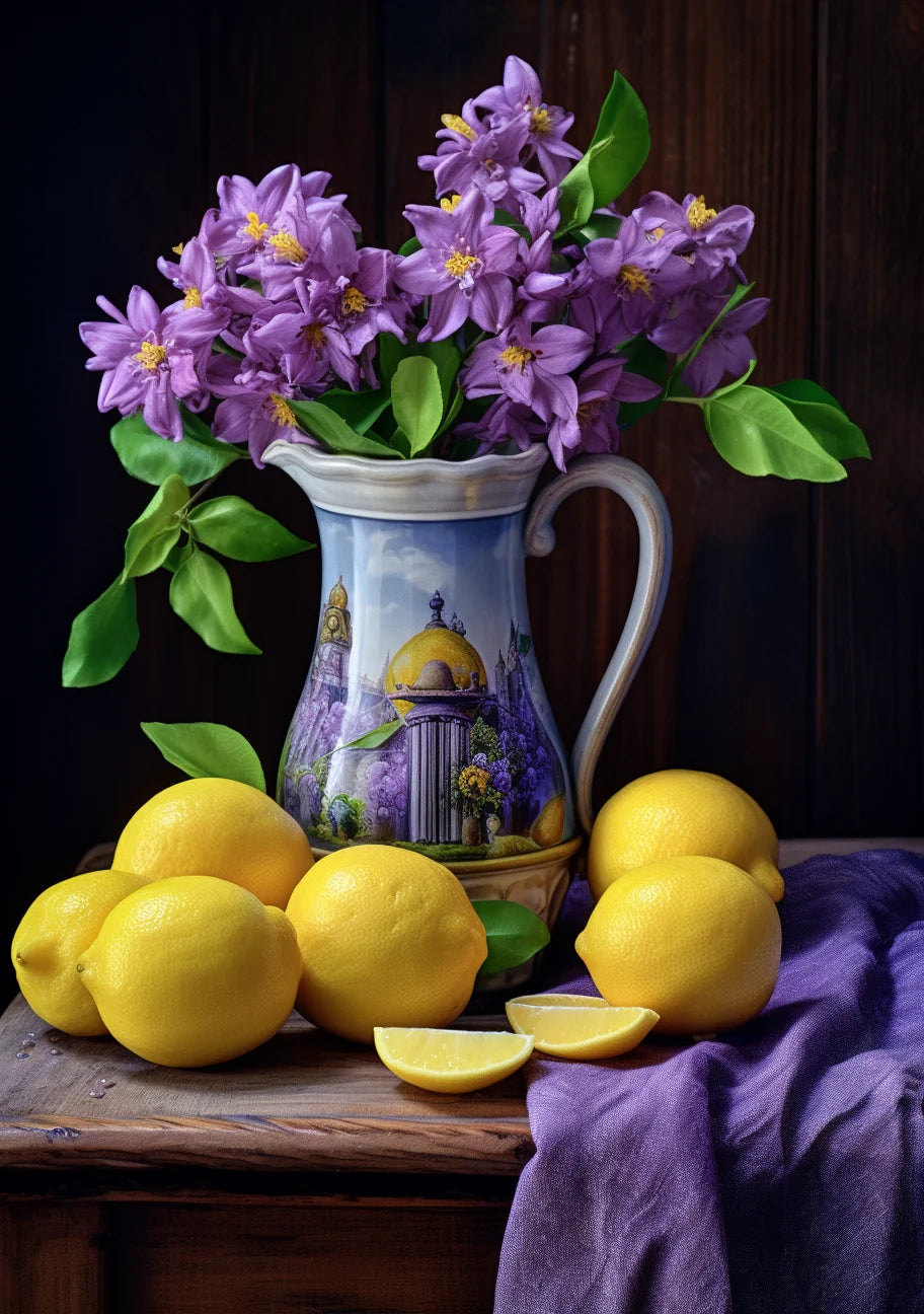Lemons And Purple Flowers Diamond Art Kit