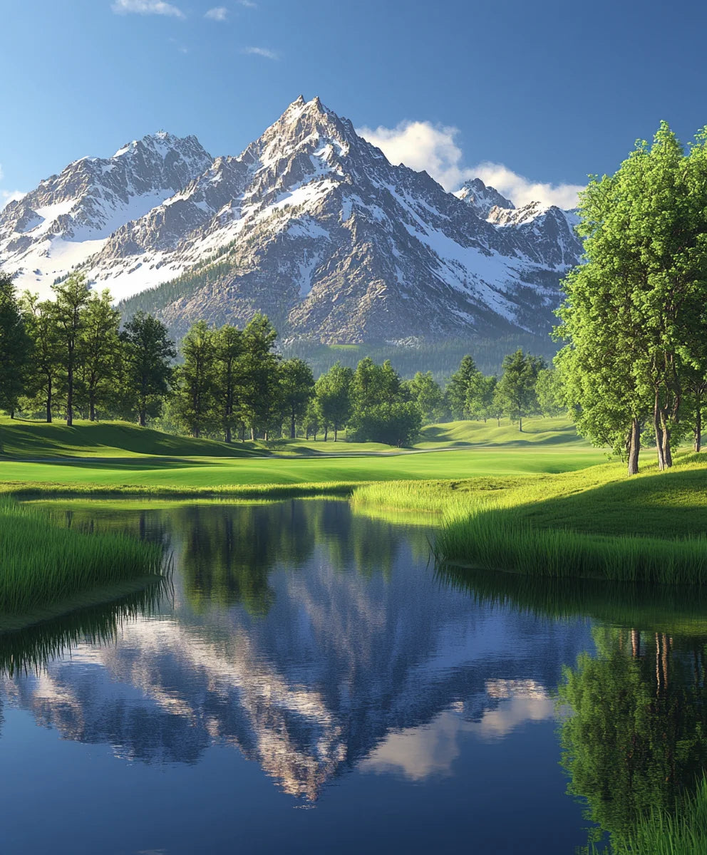 Mountain And Green Valley Reflection Diamond Art Kit