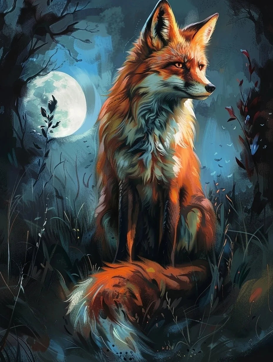 Fox And Moon Abstract Diamond Art Kit