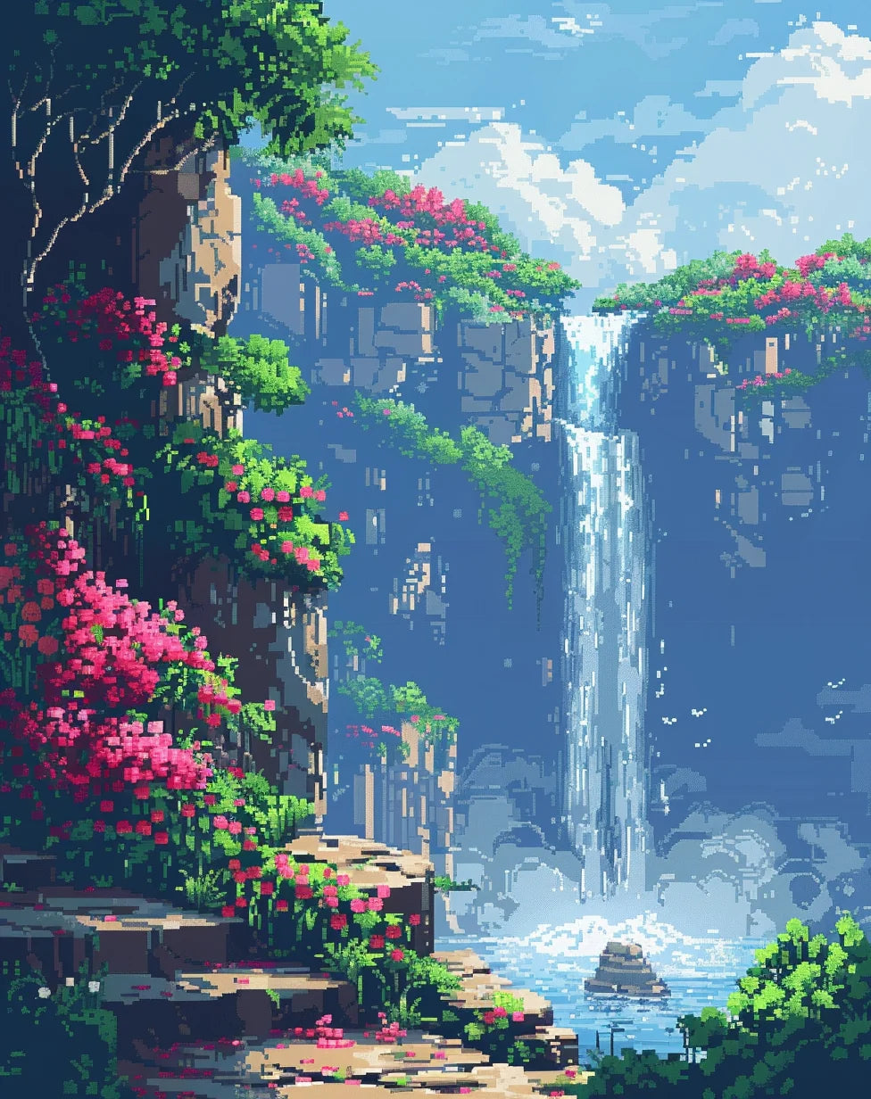 Pink Flower Waterfall Diamond Art Kit
