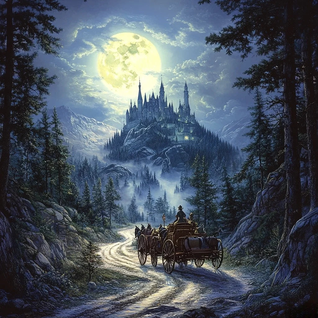 Full Moon Mountaintop Castle Diamond Art Kit