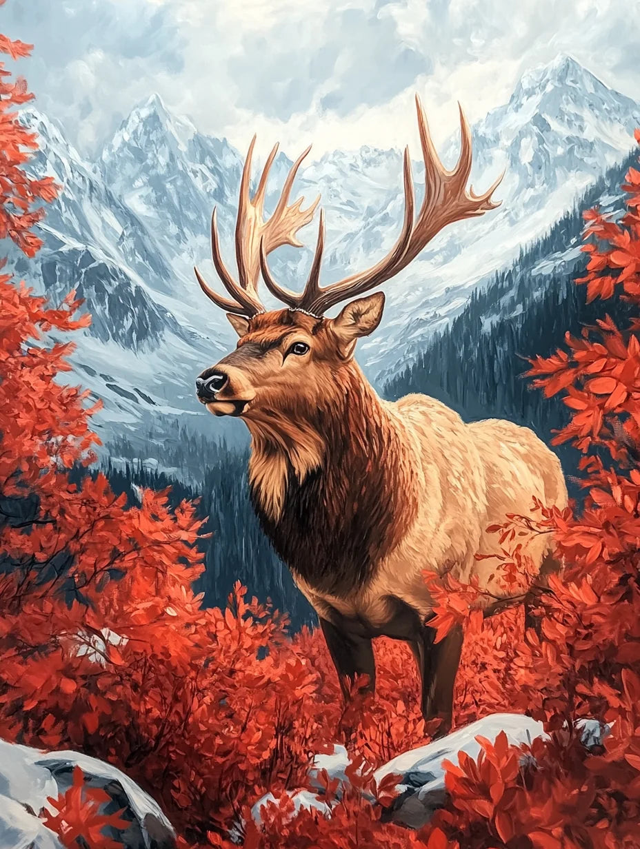 Red Leaves Elk Diamond Art Kit