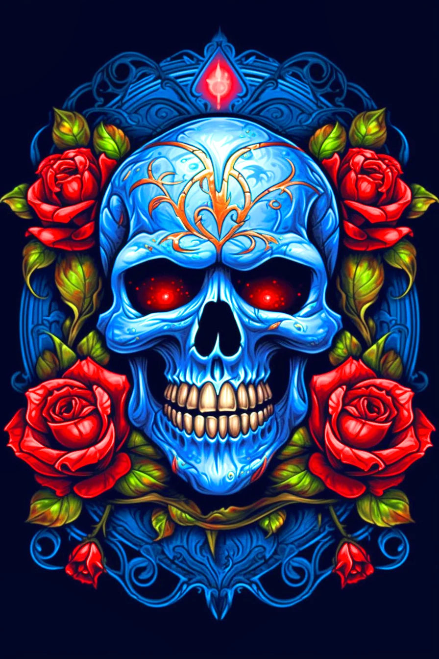 Blue Skull Red Roses Diamond Art Kit