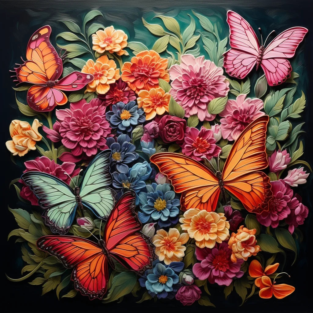 Blue Flowers Butterflies Diamond Art Kit