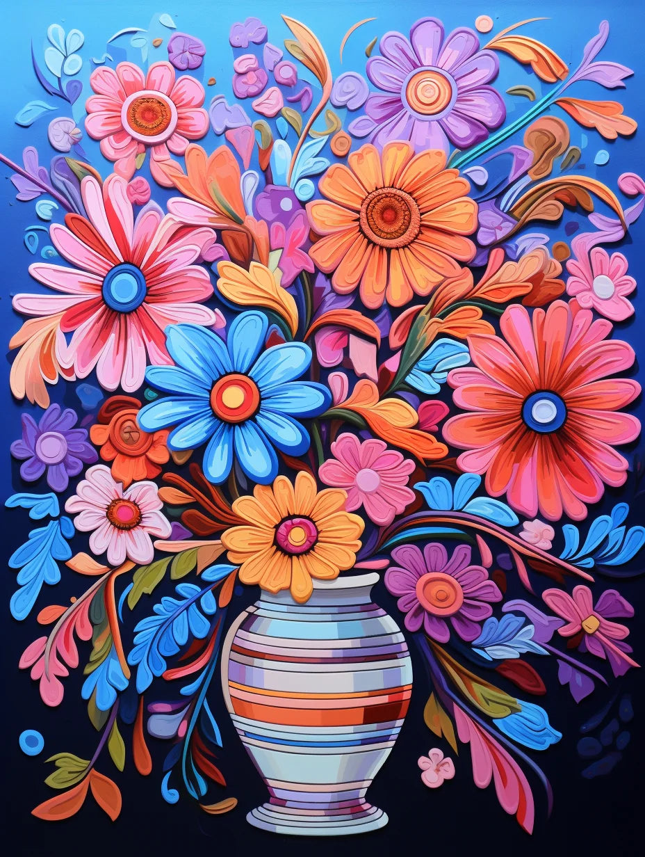 Striped Vase Abstract Flowers Diamond Art Kit