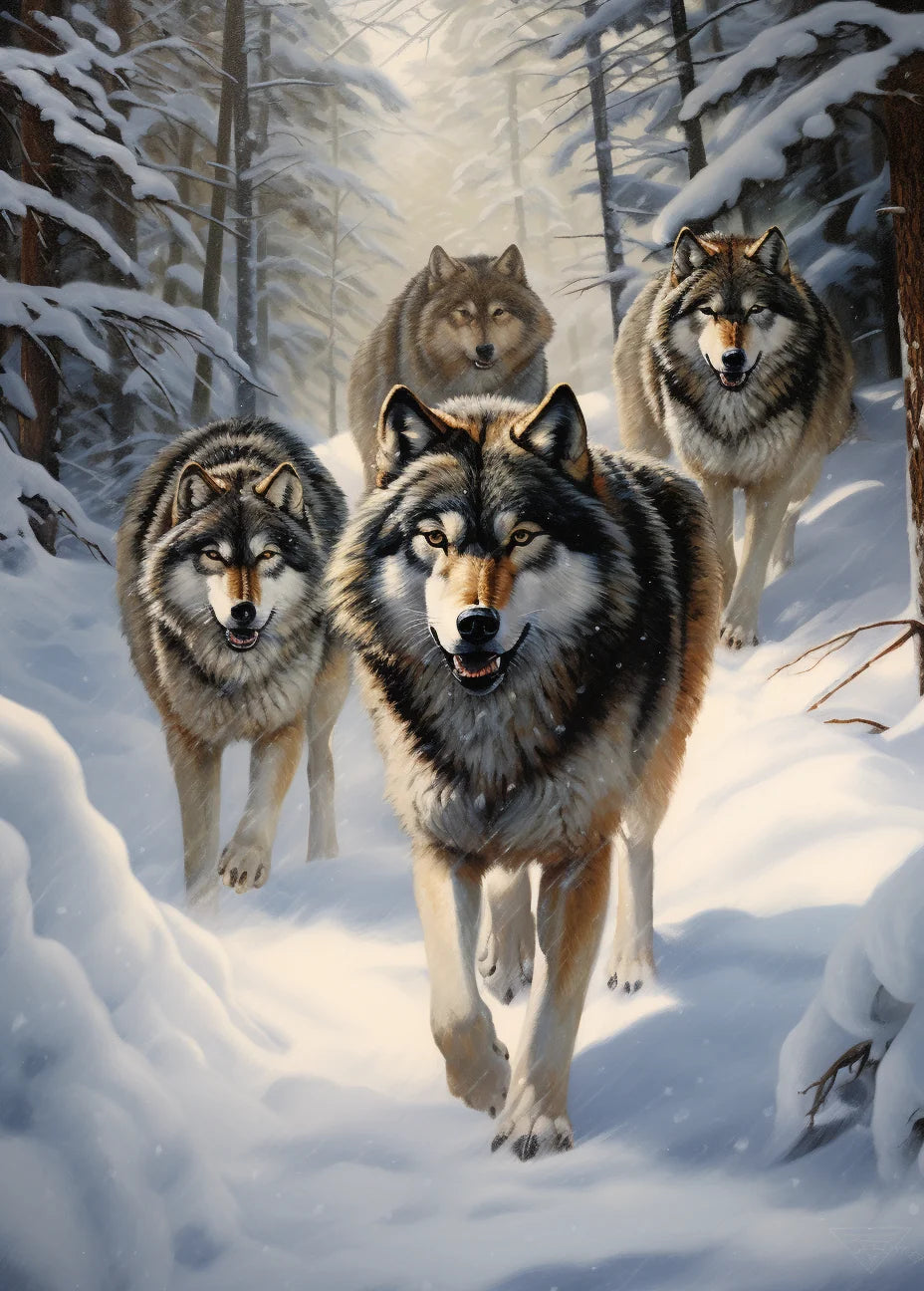 Wolfpack In The Snow Diamond Art Kit