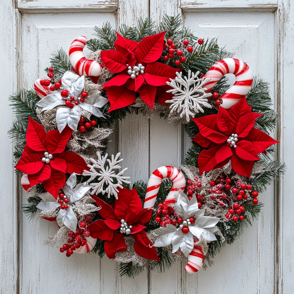 White Door Candy Cane Wreath Diamond Art Kit