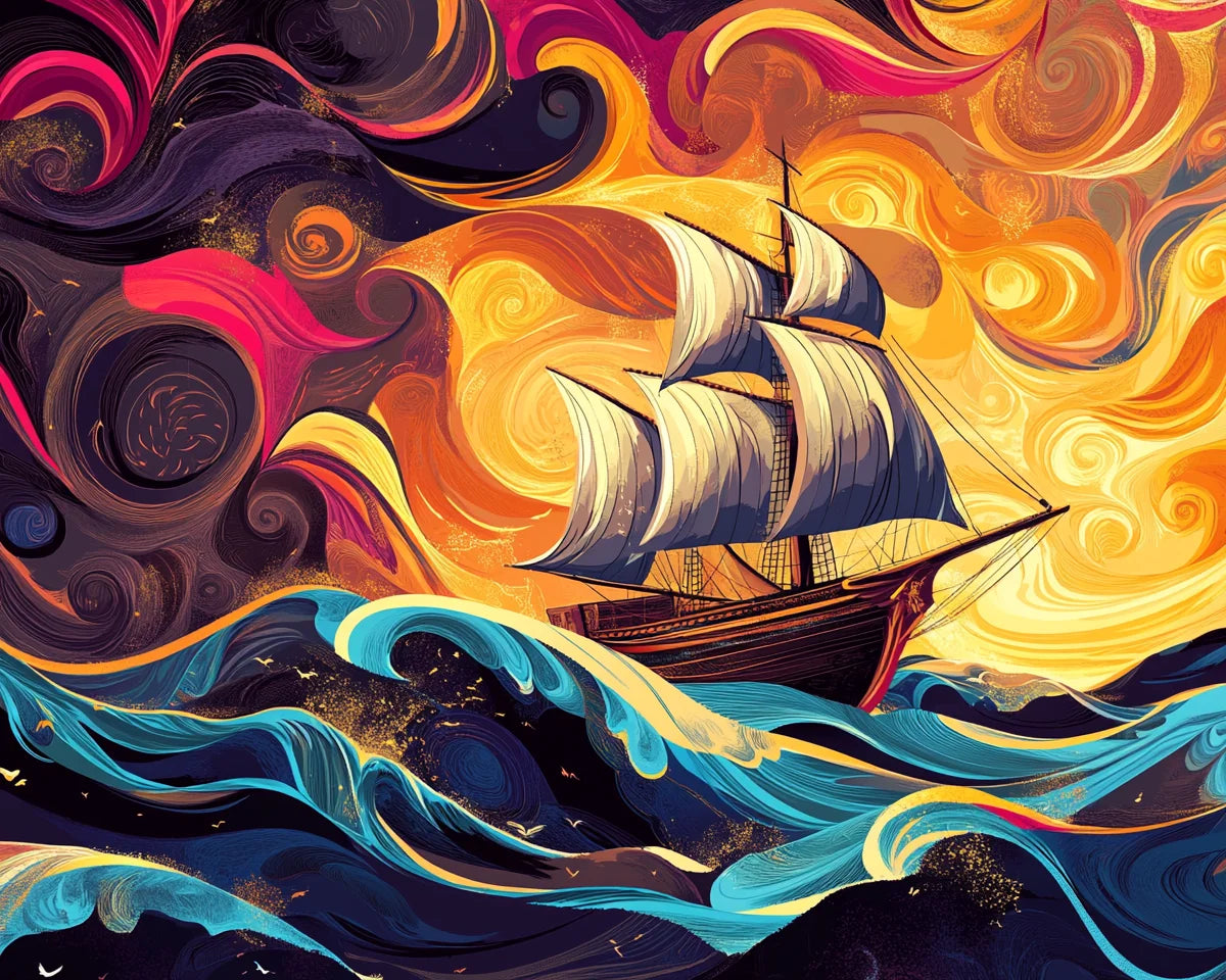 Abstract Sky And Waves Ship Diamond Art Kit