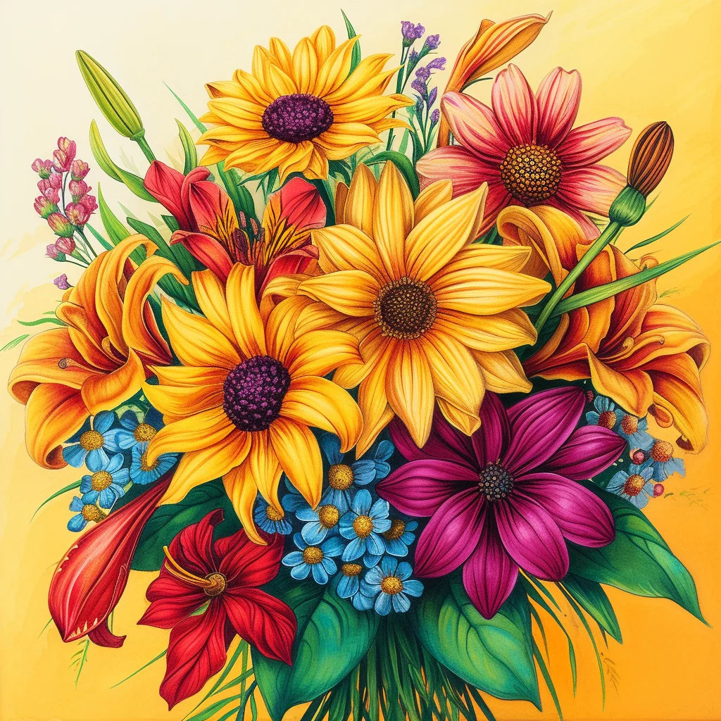 Five Yellow Flower Bouquet Diamond Art Kit