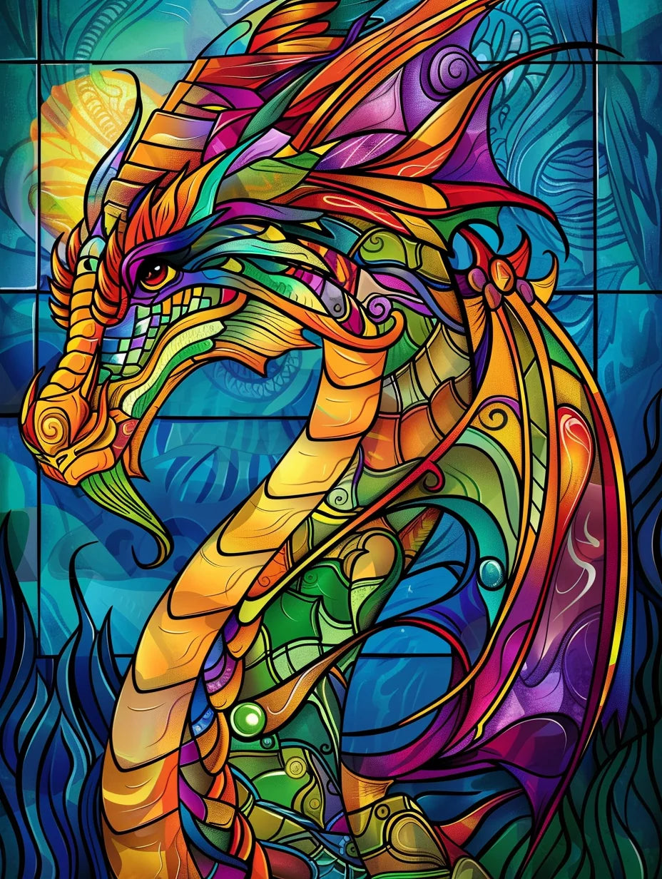 Blue Background Abstract Dragon Diamond Art Kit