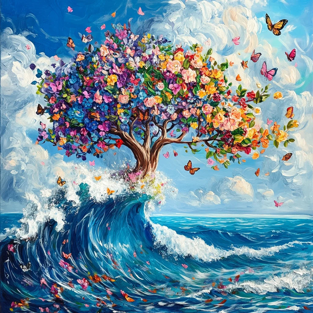 Crashing Waves Tree Of Flower Diamond Art Kit