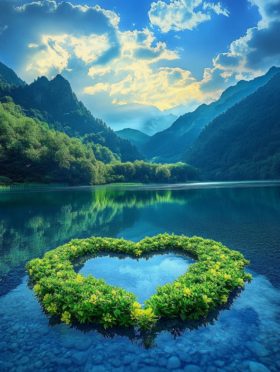 Shrubbery Heart Mountain Lake Diamond Art Kit