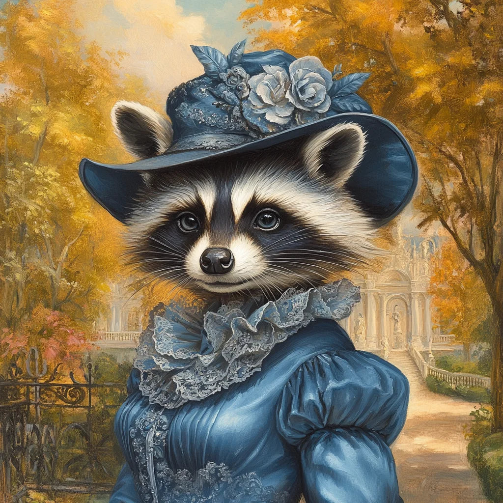 Blue Dress Victorian Raccoon Diamond Art Kit