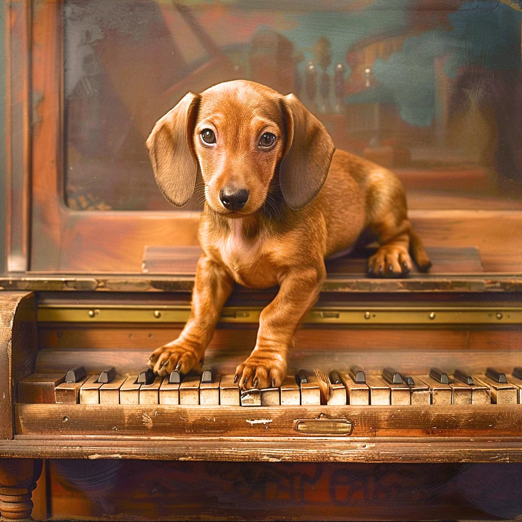 Brown Dachshund Puppy Old Piano Diamond Art Kit