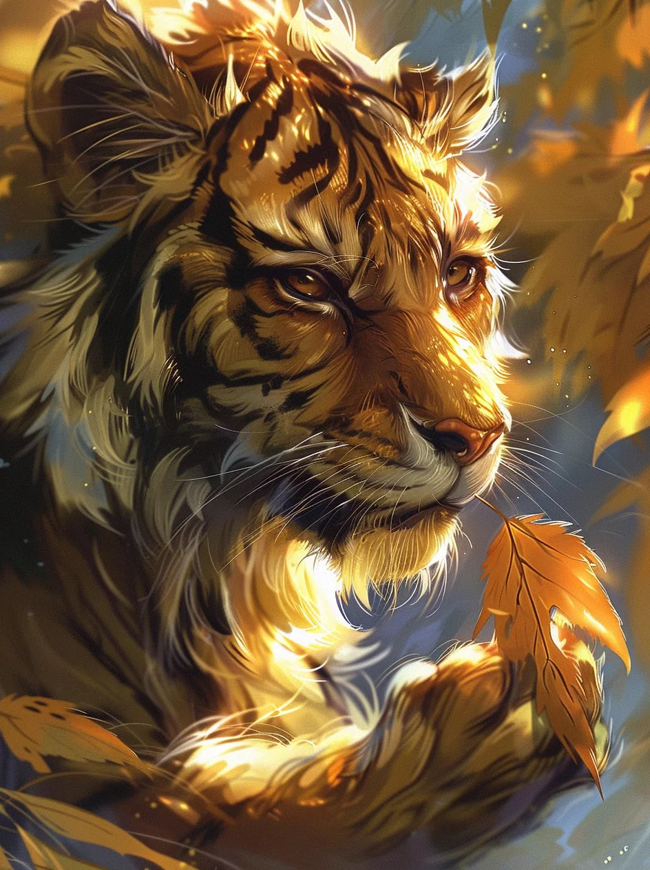 Tiger Holding A Leaf Diamond Art Kit
