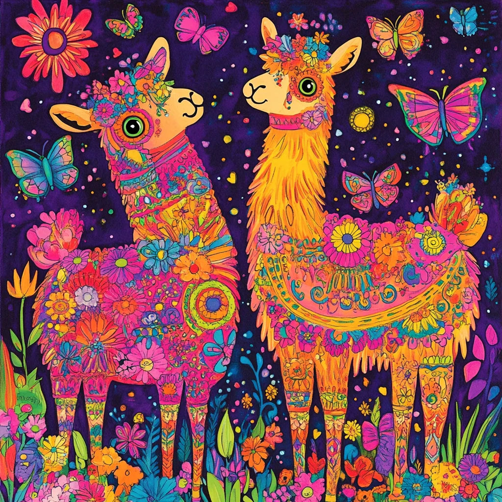 Two Colorful Alpacas Diamond Art Kit