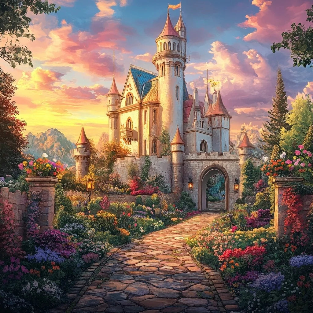 Pink Clouds Fairytale Castle Diamond Art Kit