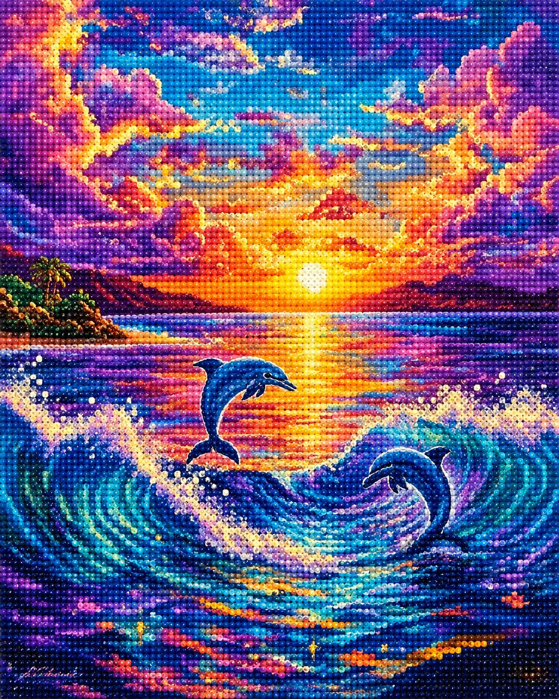 Abstract Ocean Dolphins Diamond Art Kit