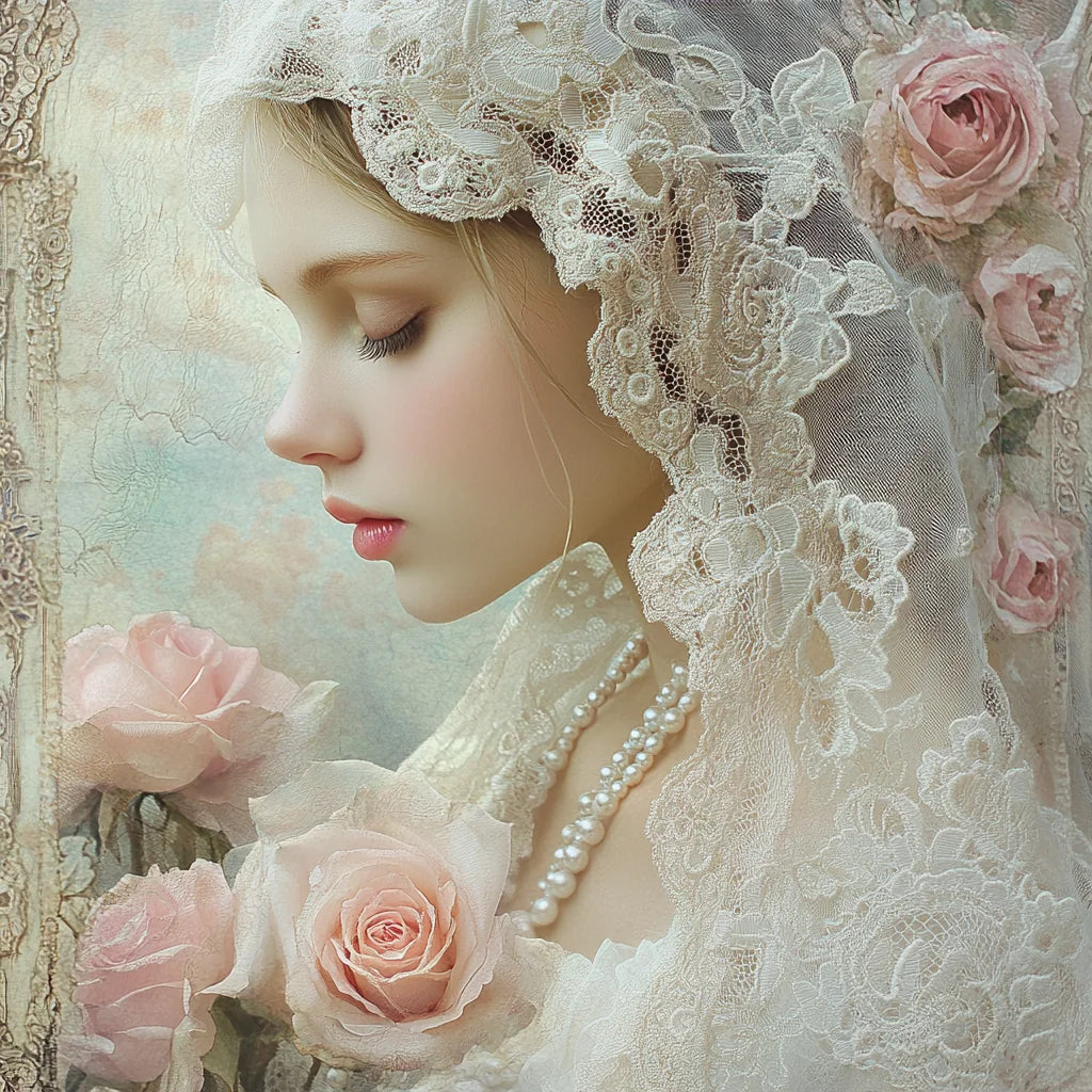 Ivory Veil Bride Roses Diamond Art Kit