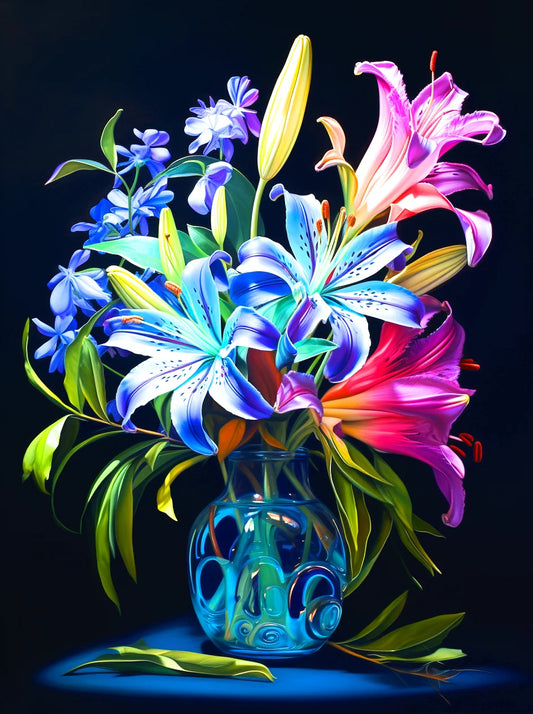 Round Glass Vase Lilies Diamond Art Kit