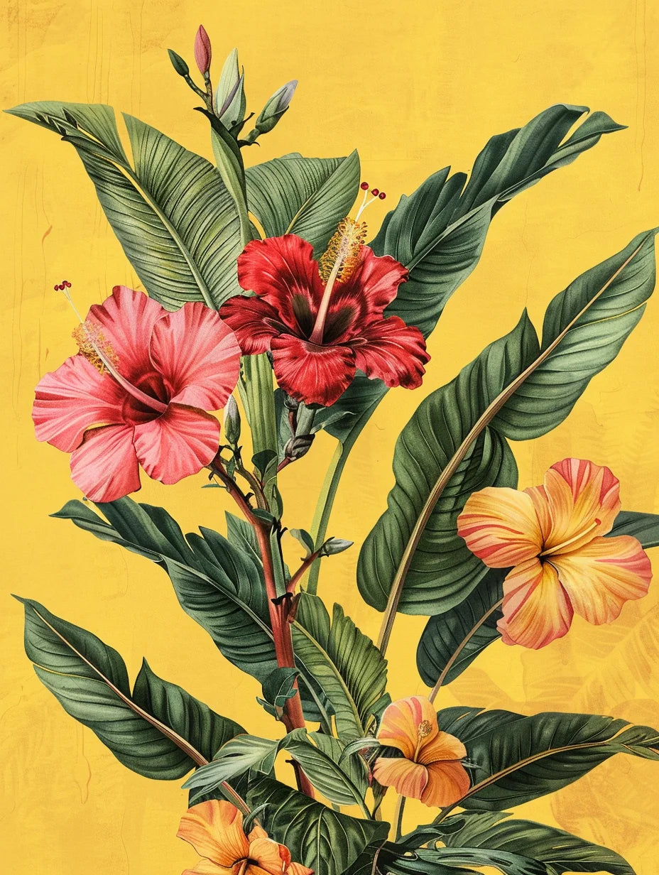 Yellow Background Hibiscus Diamond Art Kit