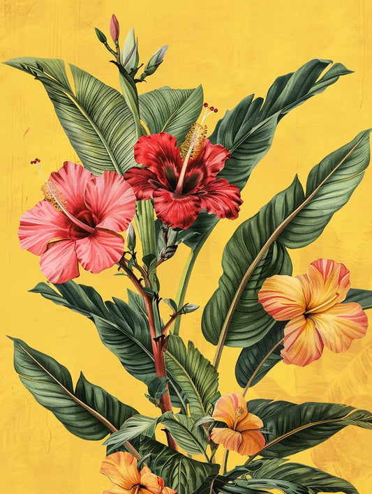 Yellow Background Hibiscus Diamond Art Kit