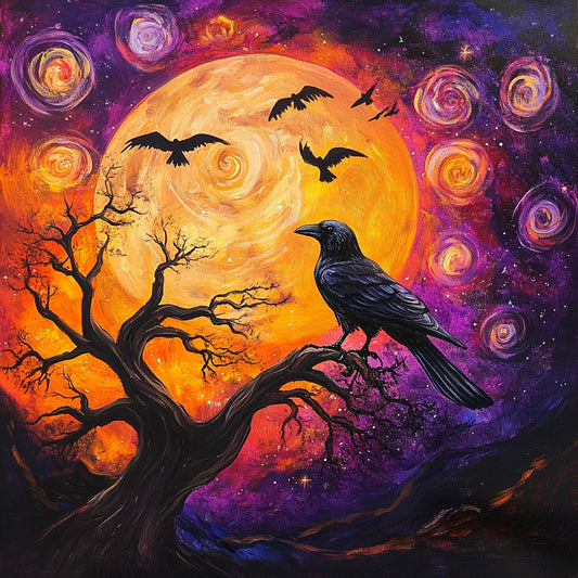 Fiery Moon Raven Diamond Art Kit