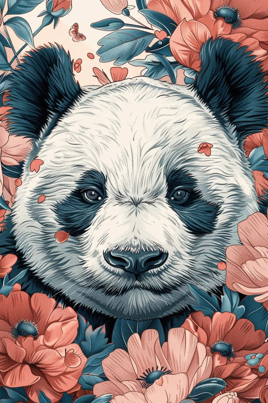 Panda In Light Flowers Diamond Art Kit