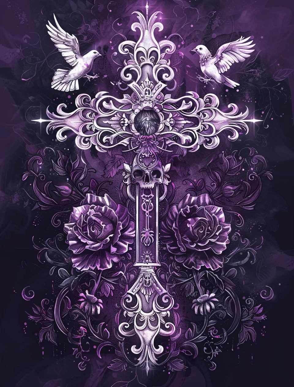 Two Flowers Two Doves Cross Diamond Art Kit