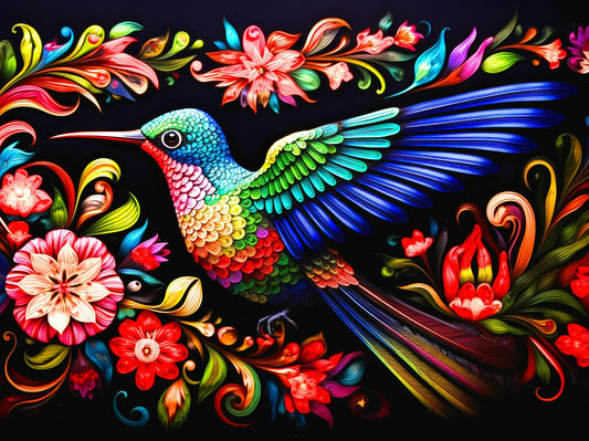 Bright Colored Hummingbird Abstract Diamond Art Kit