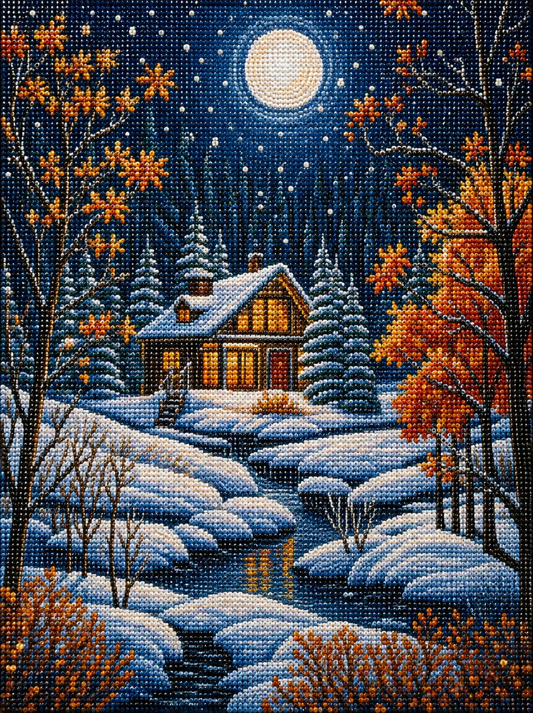 Abstract Moon Cabin In The Snow Diamond Art Kit