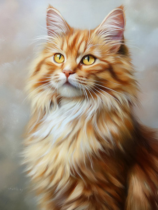 Yellow Eye Orange Long Hair Cat Diamond Art Kit