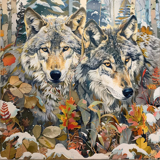 Two Wolves In Winter Foliage Diamond Art Kit