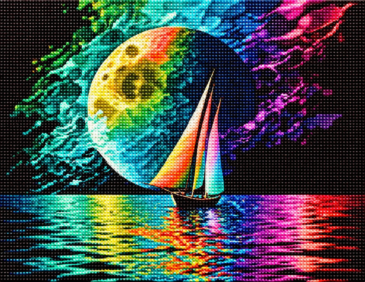 Abstract Sailboat In The Moonlight Diamond Art Kit