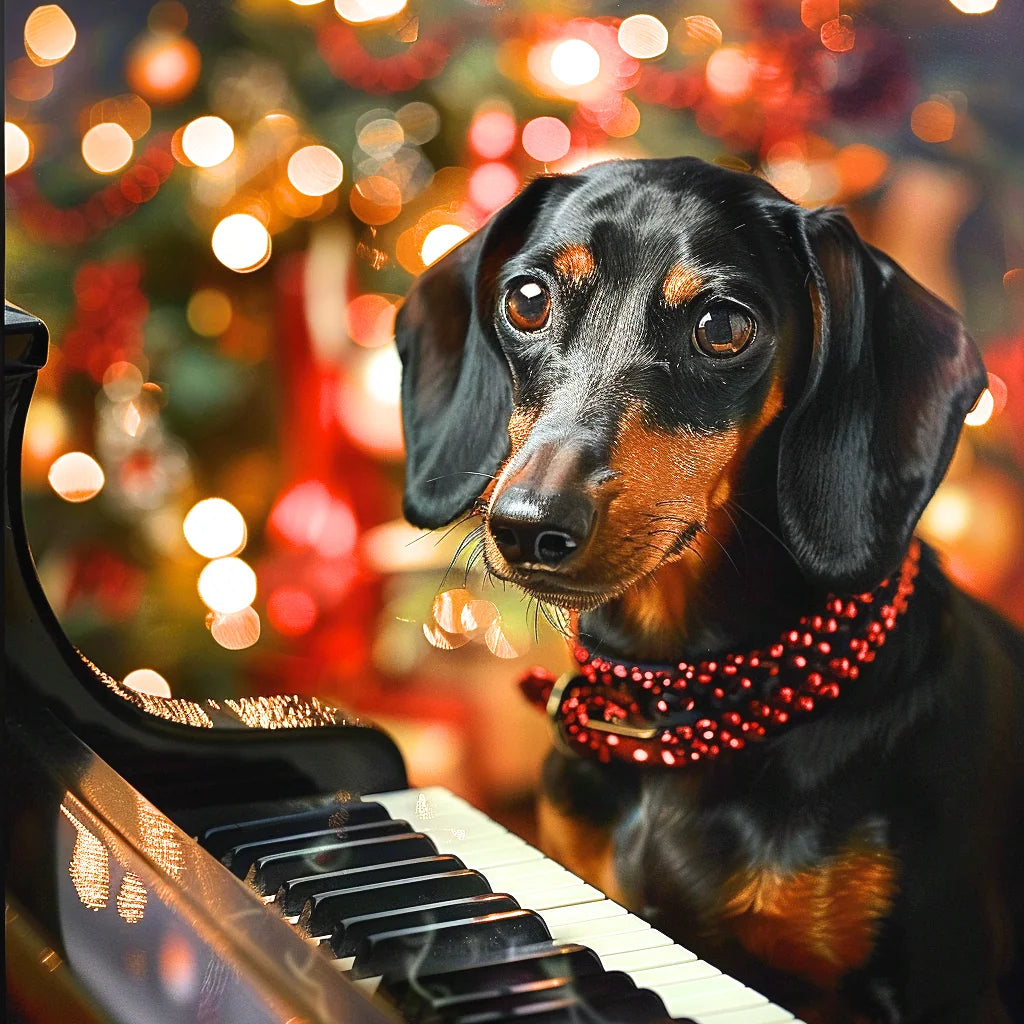 Dachshund Piano Christmas Diamond Art Kit