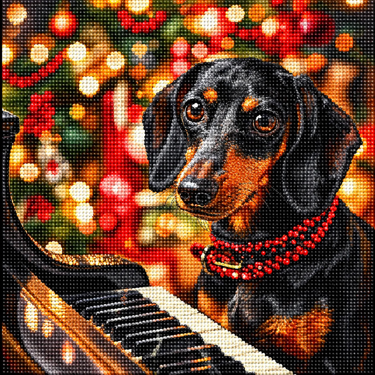 Dachshund Piano Christmas Diamond Art Kit