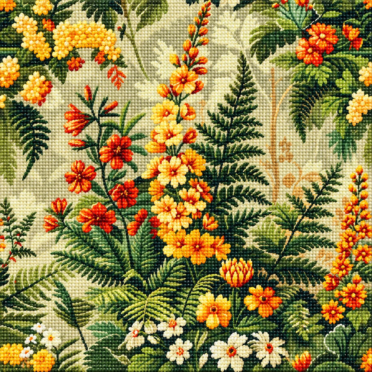 Ferns And Flowers Diamond Art Kit