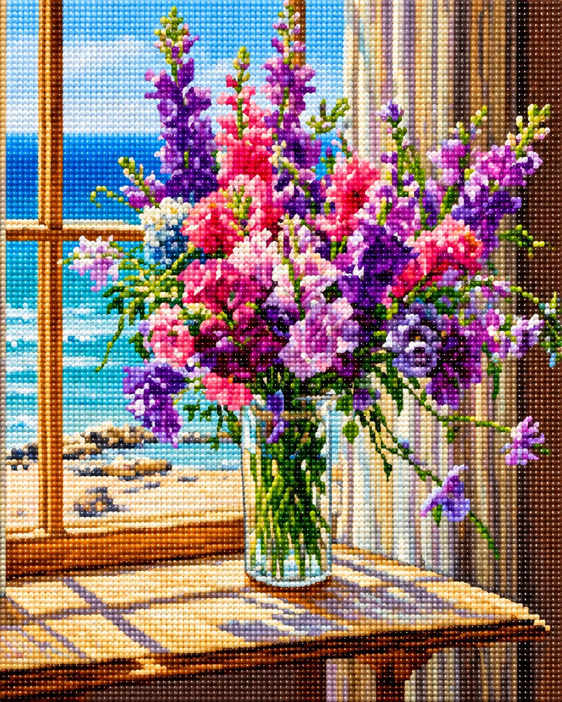 Glass Vase Of Purple And Pink Flowers Diamond Art Kit