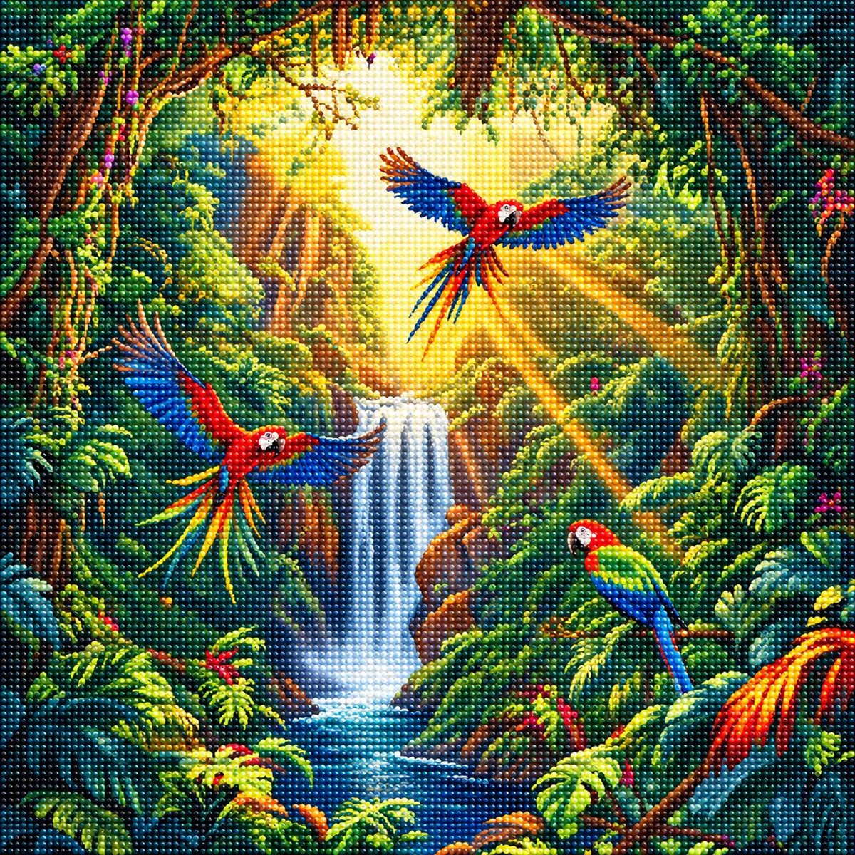 Macaws In The Jungle Waterfalls Diamond Art Kit