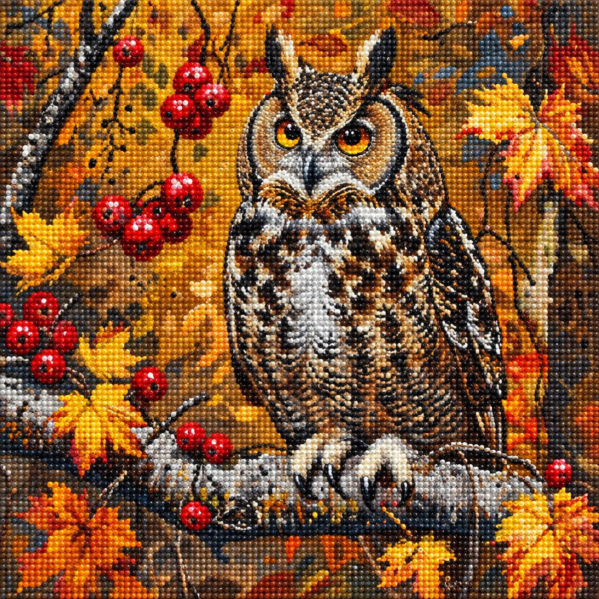 Owl In The Fall Tree Leaves Diamond Art Kit