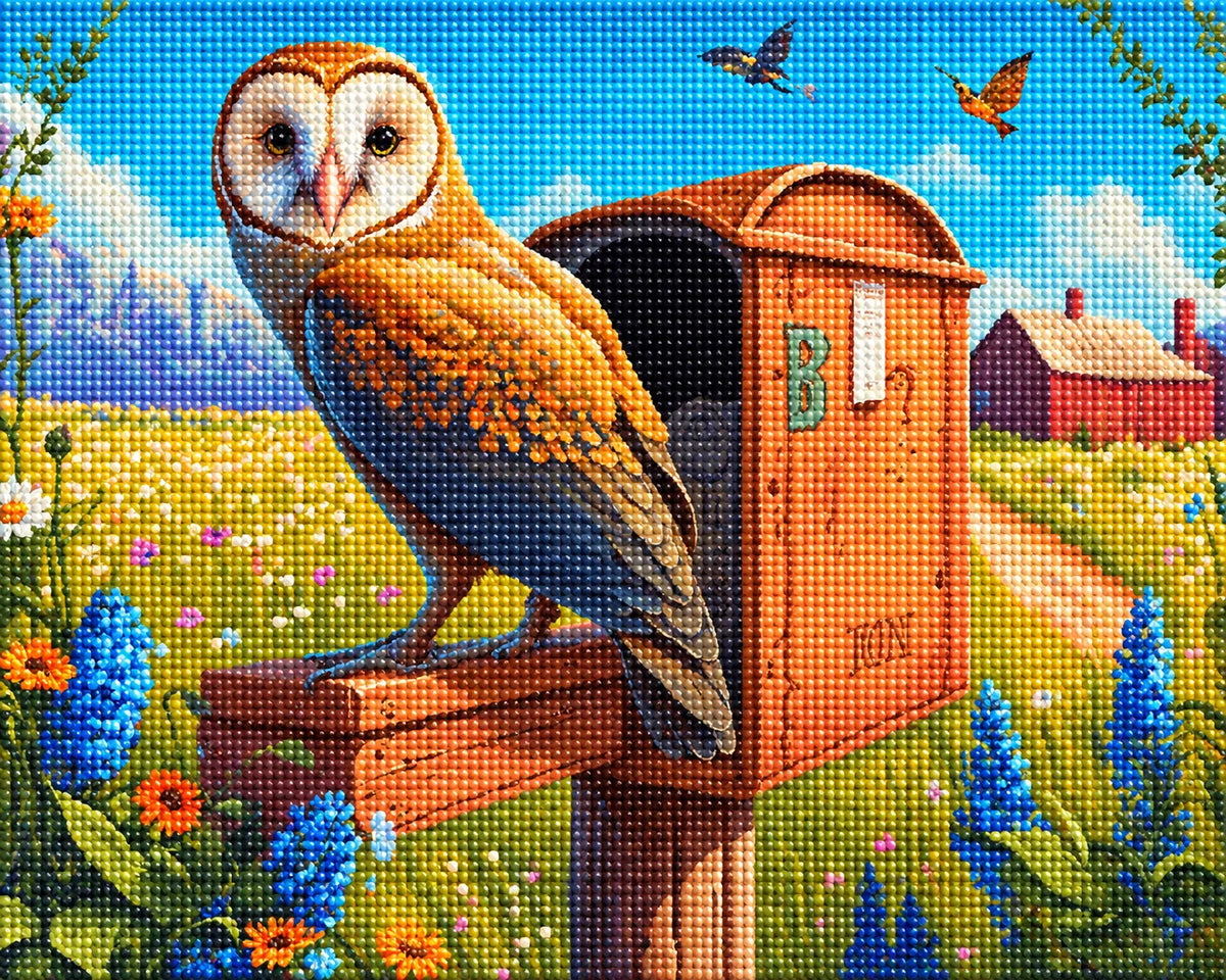 Blue Flower Barn Owl Diamond Art Kit