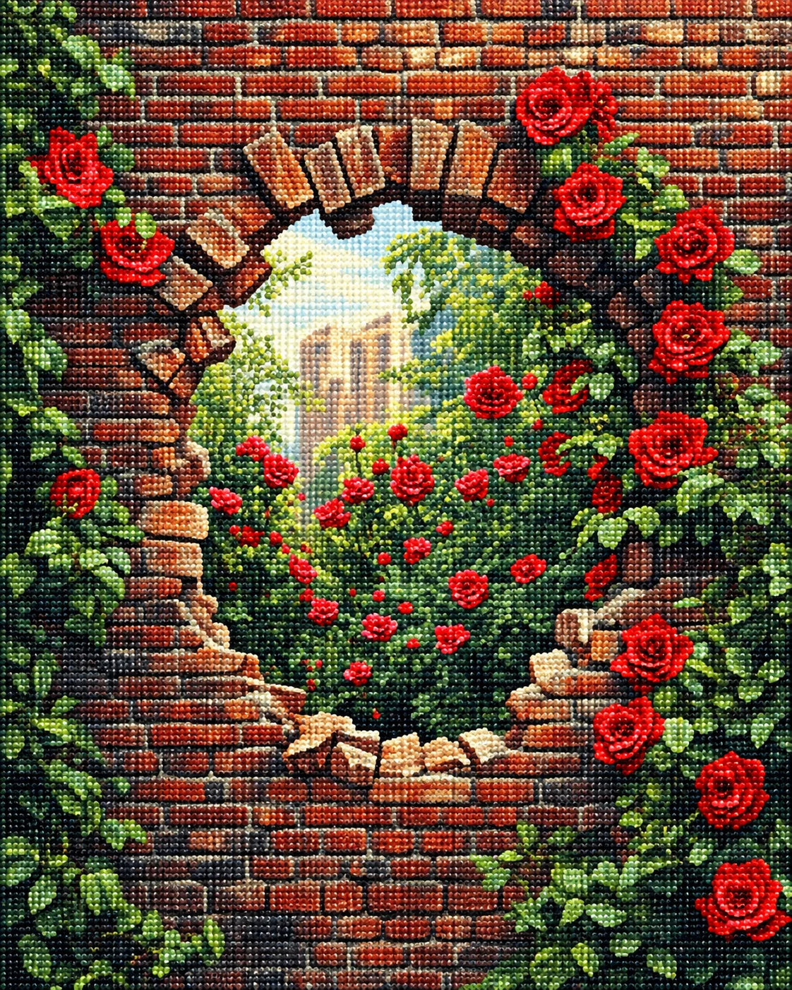 Cracked Wall Red Roses Diamond Art Kit