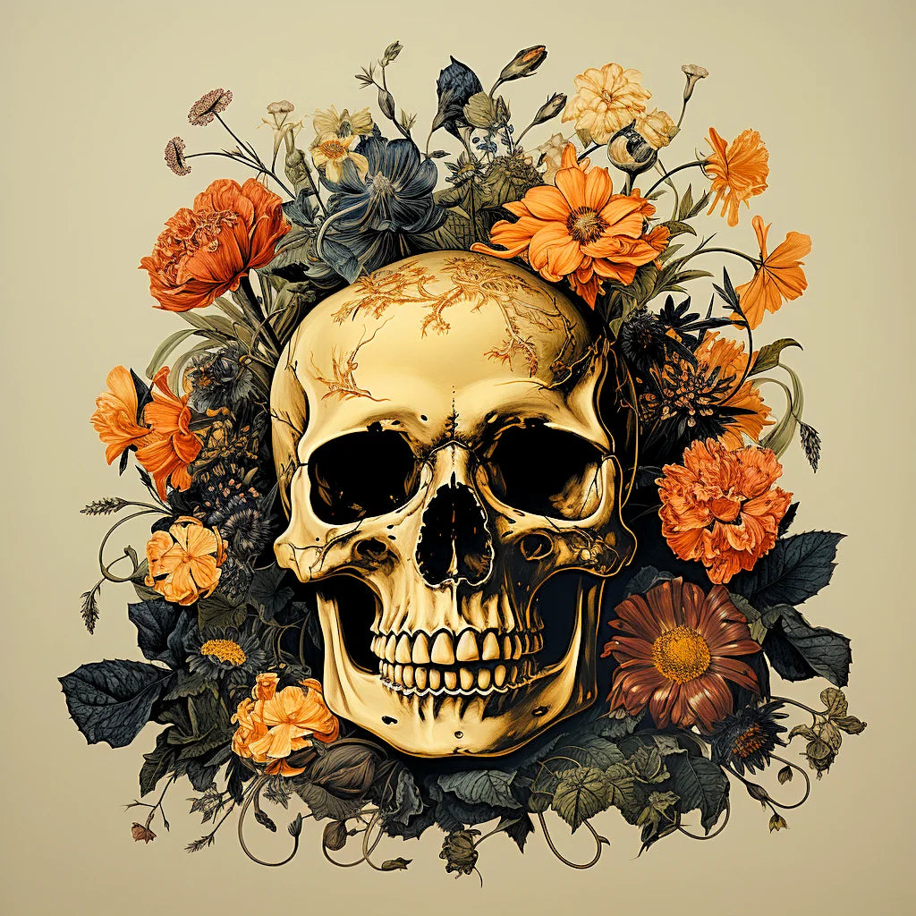Earthtone Flowers And Skull Diamond Art Kit